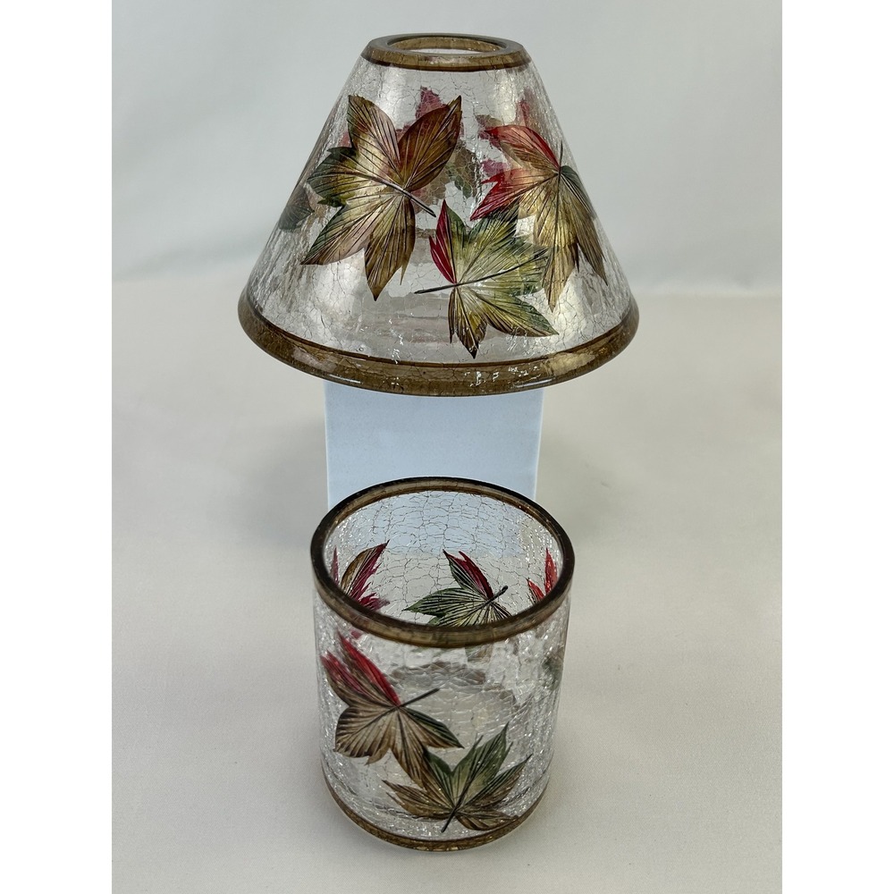 Yankee Candle Autumn Leaves Crackle Glass Candle Lampshade & Votive Holder Set